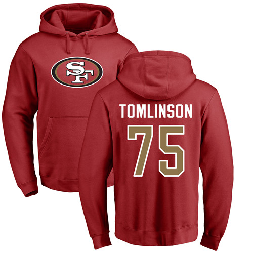 Men San Francisco 49ers Red Laken Tomlinson Name and Number Logo #75 Pullover NFL Hoodie Sweatshirts->nfl t-shirts->Sports Accessory